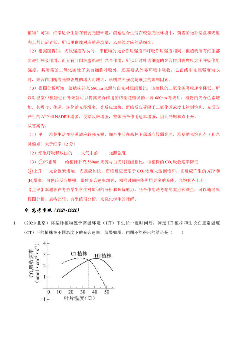题型6从物质与能量视角探索光合作用（题型归纳）（解析版）_新高考复习资料_2023年新高考复习资料_二轮复习_技巧点拨备战2023年高考生物二轮题型复习讲解286731240