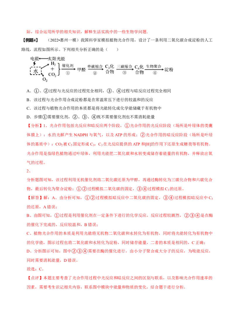 题型6从物质与能量视角探索光合作用（题型归纳）（解析版）_新高考复习资料_2023年新高考复习资料_二轮复习_技巧点拨备战2023年高考生物二轮题型复习讲解286731240
