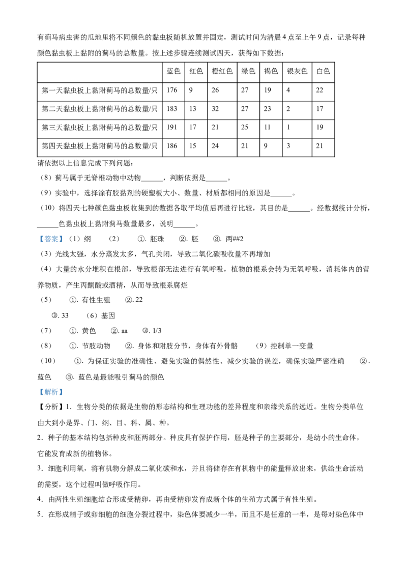 精品解析：2023年内蒙古赤峰市中考生物真题（解析版）_new_6生物中考复习_2025中考复习资料_中考真题（近三年）_2023年生物中考真题