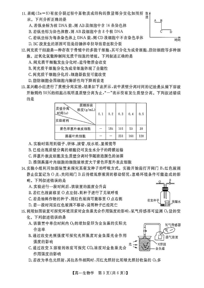 钦州2025-2026秋季期末高一生物试卷_2026年02月高一试卷_260205广西钦州市2025-2026高一上学期期末教学质量检测