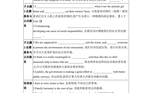 2026年中考英语专题复习（人教版）主题七家庭、社区与志愿服务学案（含答案）_中考复习资料_语数英物化_3英语中考复习_2026年中考复习（更新中）_2026年中考英语专题复习学案(含答案)