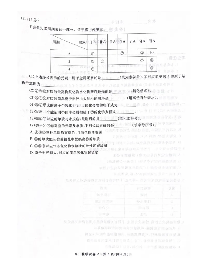 高一化学_2025年03月试卷_0312安徽省亳州市涡阳县2024-2025学年高一上学期1月期末考试_安徽省亳州市涡阳县2024-2025学年高一上学期1月期末考试化学PDF版含解析