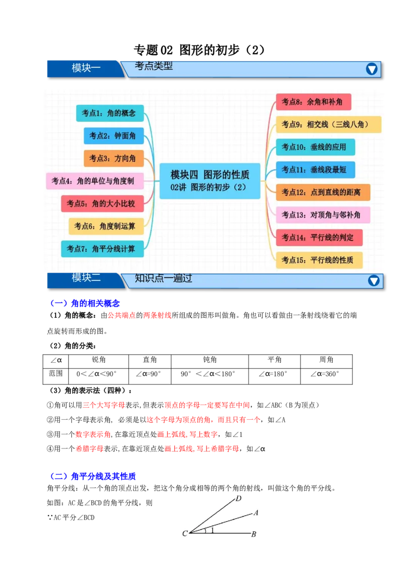 专题02图形的初步（2）十五大考点+知识串讲-2026年中考数学总复习重难考点强化训练（全国通用）(原卷版）_中考复习资料_语数英物化_2数学中考复习_2026年中考复习（更新中）
