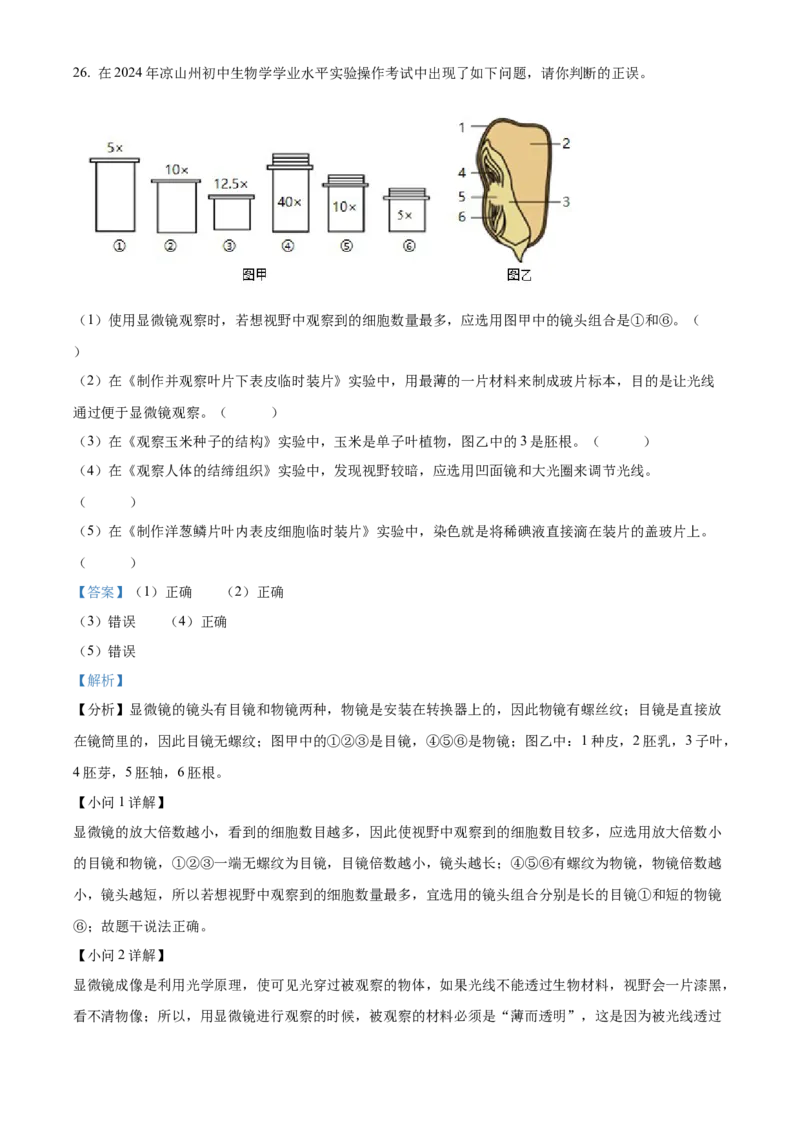 精品解析：2024年四川省凉山州中考生物真题（解析版）_new_6生物中考复习_2025中考复习资料_中考真题（近三年）_2024年生物中考真题
