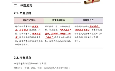 2026年全国中考语文一轮复习讲义：病句辨析（全国通用）（原卷）_中考复习资料_语数英物化_1语文中考复习_2026年中考复习（更新中）_2026年全国中考语文一轮复习讲义