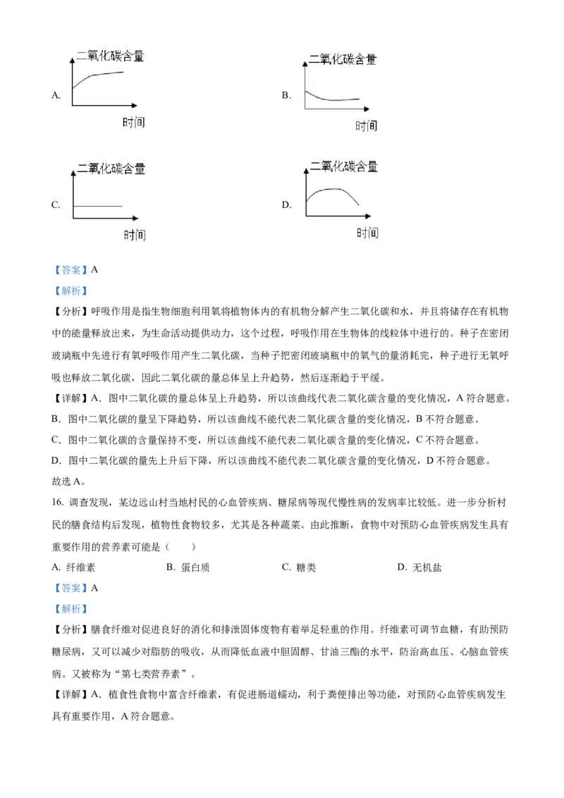 精品解析：2023年江苏省无锡市学考生物真题（解析版）_new_6生物中考复习_2025中考复习资料_中考真题（近三年）_2023年生物中考真题