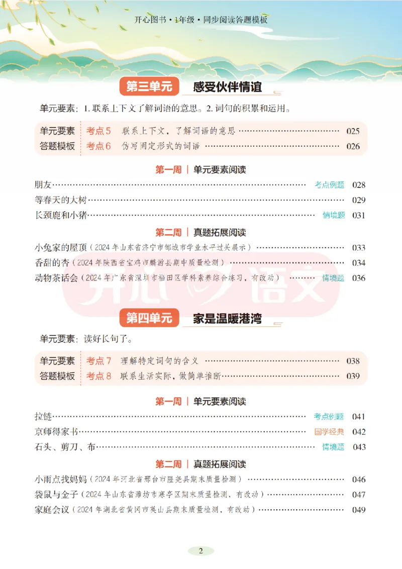 1下同步阅读答题模板-模板+例题+真题（试阅）_2026春小学教辅大合集_13-26春《开心》系列_同步阅读答题模板(1-8年级下册)