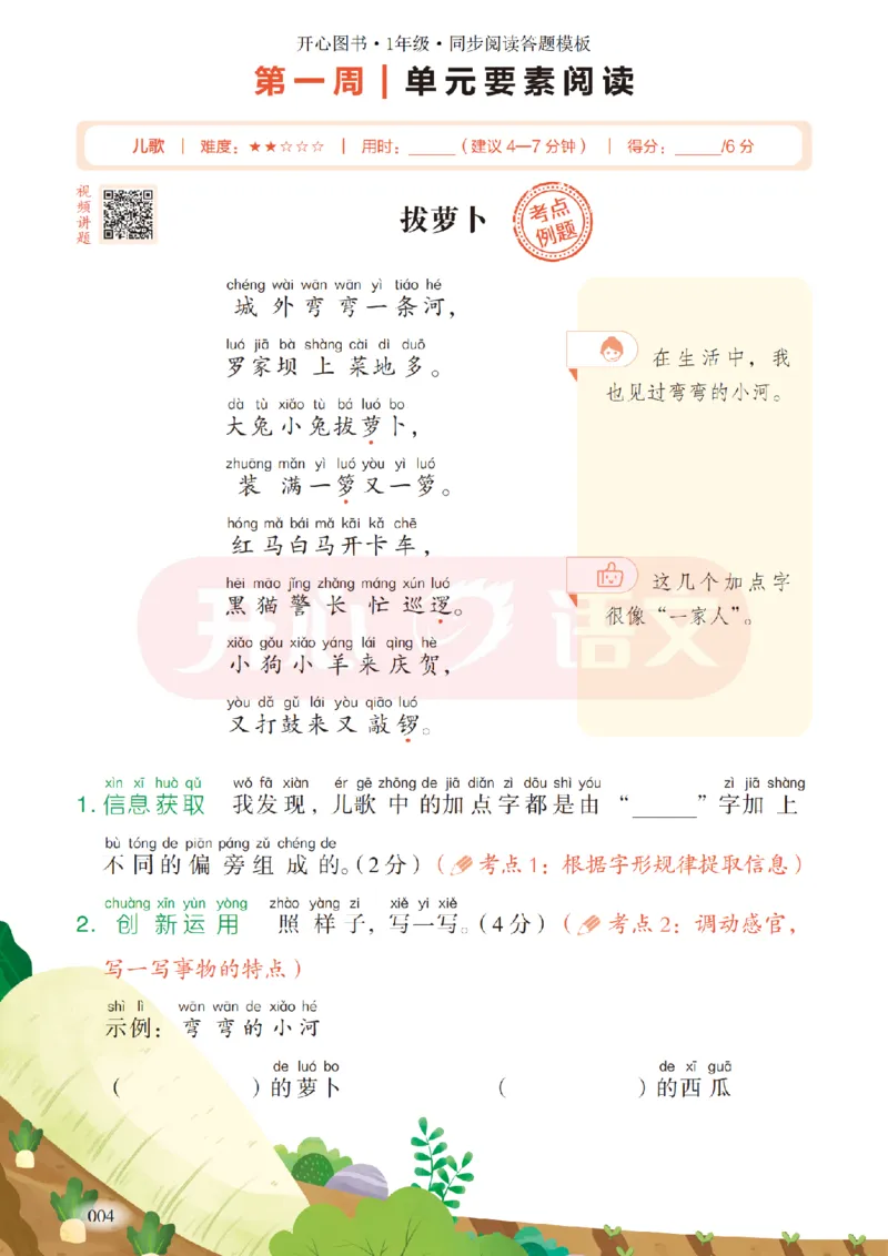1下同步阅读答题模板-模板+例题+真题（试阅）_2026春小学教辅大合集_13-26春《开心》系列_同步阅读答题模板(1-8年级下册)