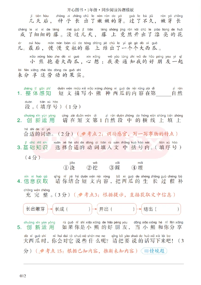 1下同步阅读答题模板-模板+例题+真题（试阅）_2026春小学教辅大合集_13-26春《开心》系列_同步阅读答题模板(1-8年级下册)