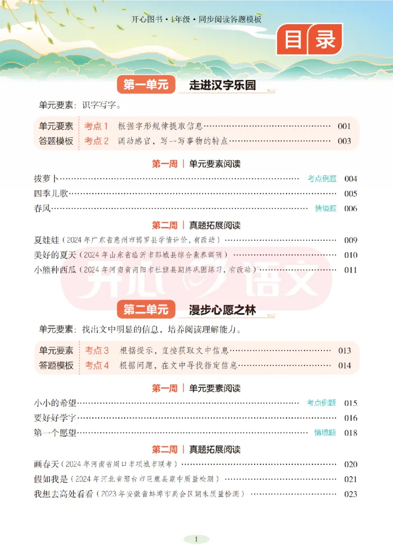 1下同步阅读答题模板-模板+例题+真题（试阅）_2026春小学教辅大合集_13-26春《开心》系列_同步阅读答题模板(1-8年级下册)