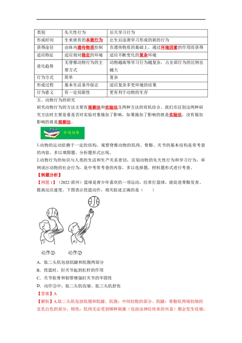 重难点06动物的运动和行为-2023年中考生物热点&middot;重点&middot;难点专练（全国通用）（解析版）_6生物中考复习_2023年中考复习资料_专项复习