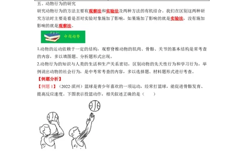 重难点06动物的运动和行为-2023年中考生物热点&middot;重点&middot;难点专练（全国通用）（解析版）_6生物中考复习_2023年中考复习资料_专项复习