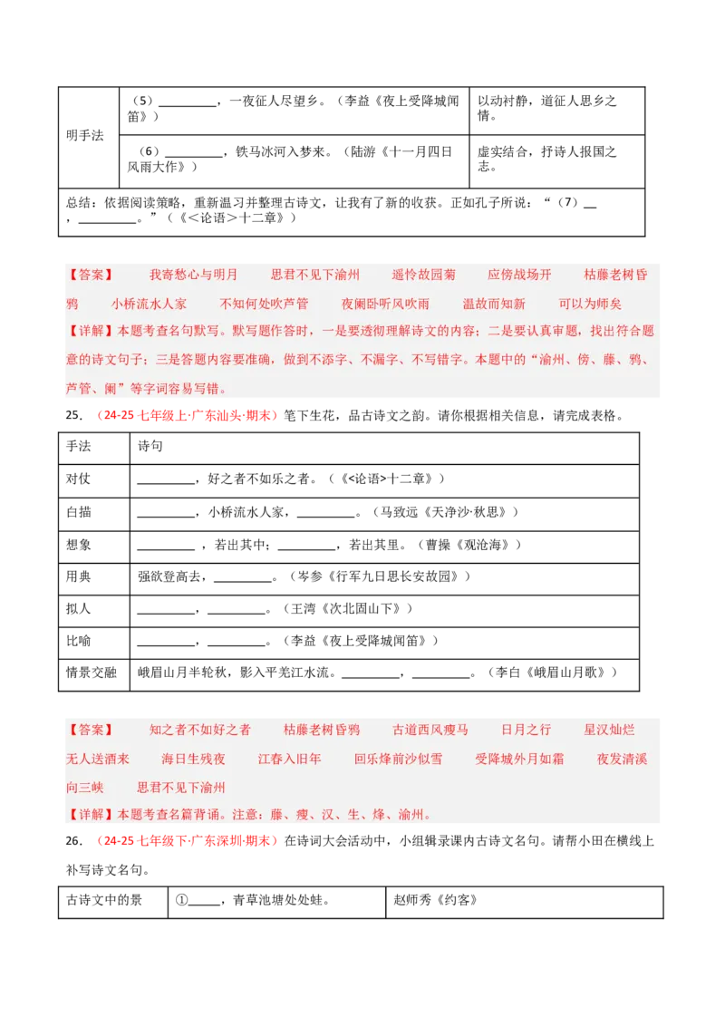 专题02：七年级下册古诗文默写（解析版）_中考复习资料_语数英物化_1语文中考复习_2026年中考复习（更新中）_备战2026年中考语文一轮复习之古诗文专题（全国通用）