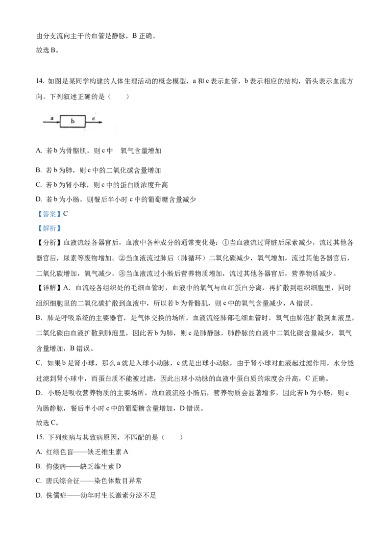 精品解析：2023年山东省临沂市中考生物真题（解析版）_new_6生物中考复习_2025中考复习资料_中考真题（近三年）_2023年生物中考真题