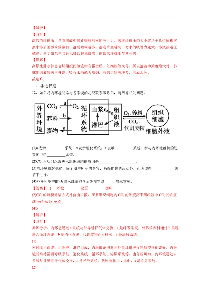 重难点13内环境稳态（解析版）_通用版（老高考）复习资料_2023年复习资料_专项复习_2023年高考生物热点&middot;重点&middot;难点专练（全国通用）