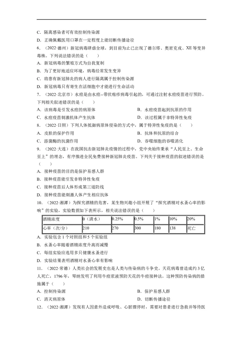 重难点09健康地生活-2023年中考生物热点&middot;重点&middot;难点专练（全国通用）（原卷版）_6生物中考复习_2023年中考复习资料_专项复习_2023年中考生物热点&middot;重点&middot;难点专练（全国通用）