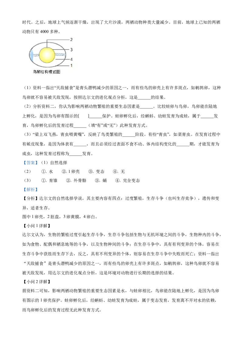 精品解析：2024年山东省聊城市中考生物试题（解析版）_new_6生物中考复习_2025中考复习资料_中考真题（近三年）_2024年生物中考真题