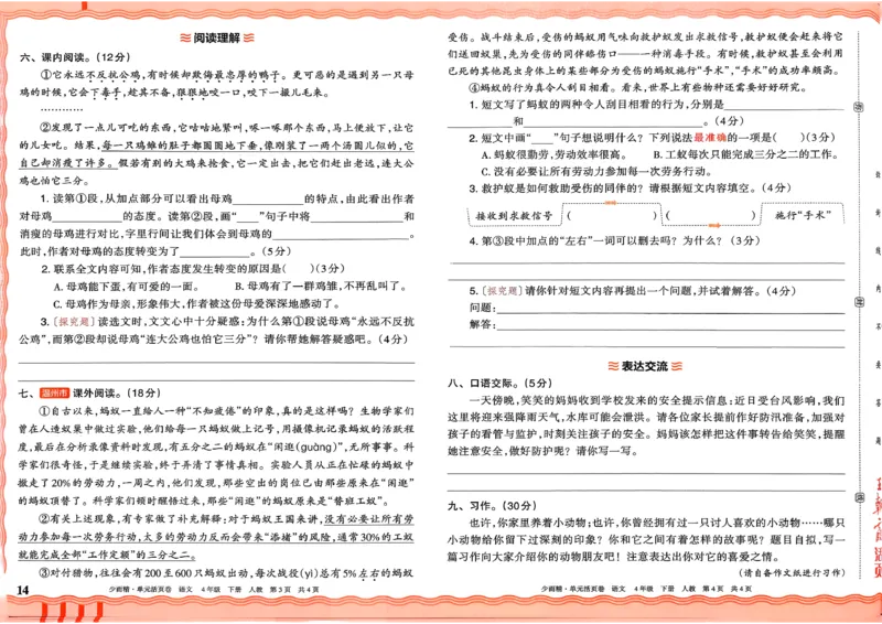 4下《王朝霞单元活页卷》语文人教版26春_2026春人教语文《王朝霞单元活页卷》