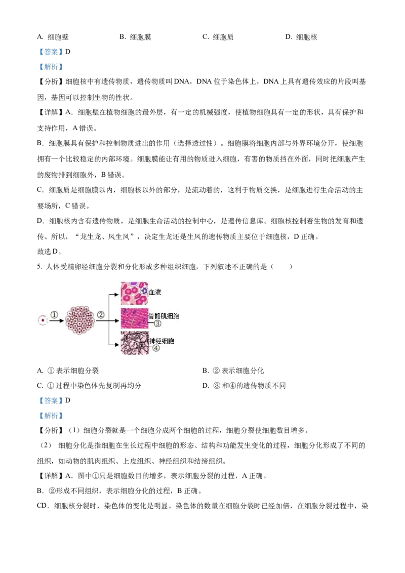 精品解析：2022年湖南省湘潭市中考生物试题（解析版）_6生物中考复习_2025中考复习资料_中考真题（近三年）_2022年生物中考真题114份_精品解析：2022年湖南省湘潭市中考生物试题