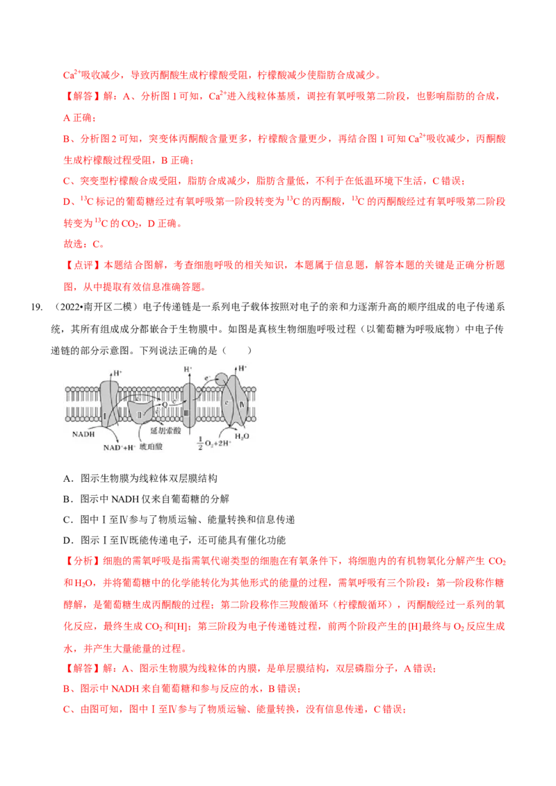 题型5从物质与能量视角探索细胞呼吸（题型集训）（解析版）_新高考复习资料_2023年新高考复习资料_二轮复习_技巧点拨备战2023年高考生物二轮题型复习讲解286731240
