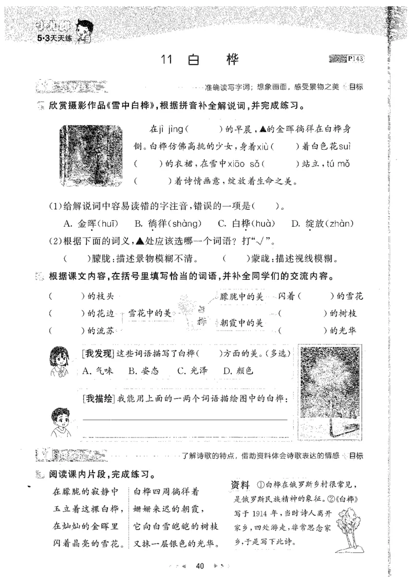 20265.3天天练小学四下语文_2026春小学教辅大合集_7-26春《53天天练》系列_26春《53天天练》语文_26春《53天天练》语文4下