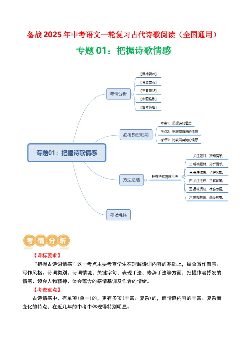 专题01：把握诗歌情感-备战2025年中考语文一轮复习古代诗歌阅读（全国通用）解析版_中考复习资料_语数英物化_1语文中考复习_2025年中考资料
