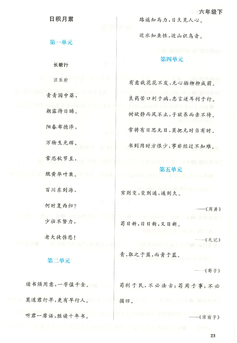 六下语文阳光同学预习单_2026春人教语文《阳光同学课时优化作业》_26春《阳光同学课时优化作业》语文RJ6下