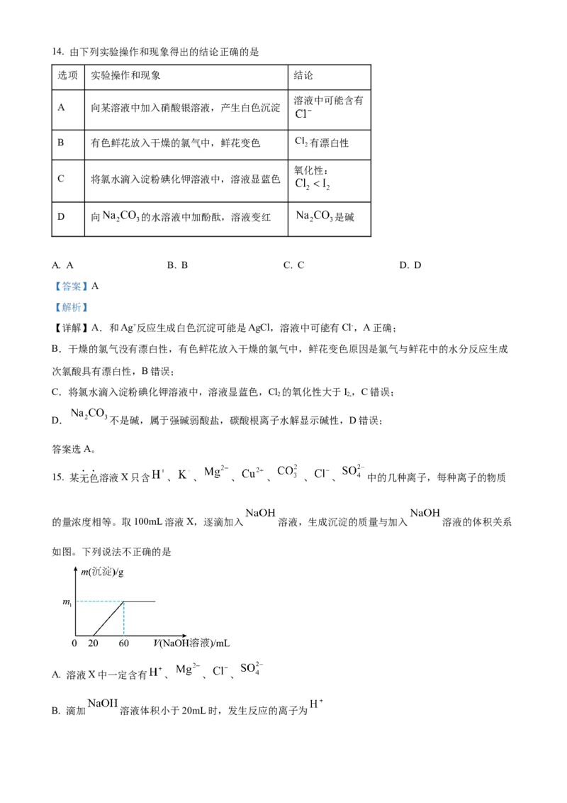 重庆市主城区七校联考2024-2025学年高一上学期期末考试化学试题Word版含解析_2025年03月试卷_0313重庆市主城区七校联考2024-2025学年高一上学期期末考试
