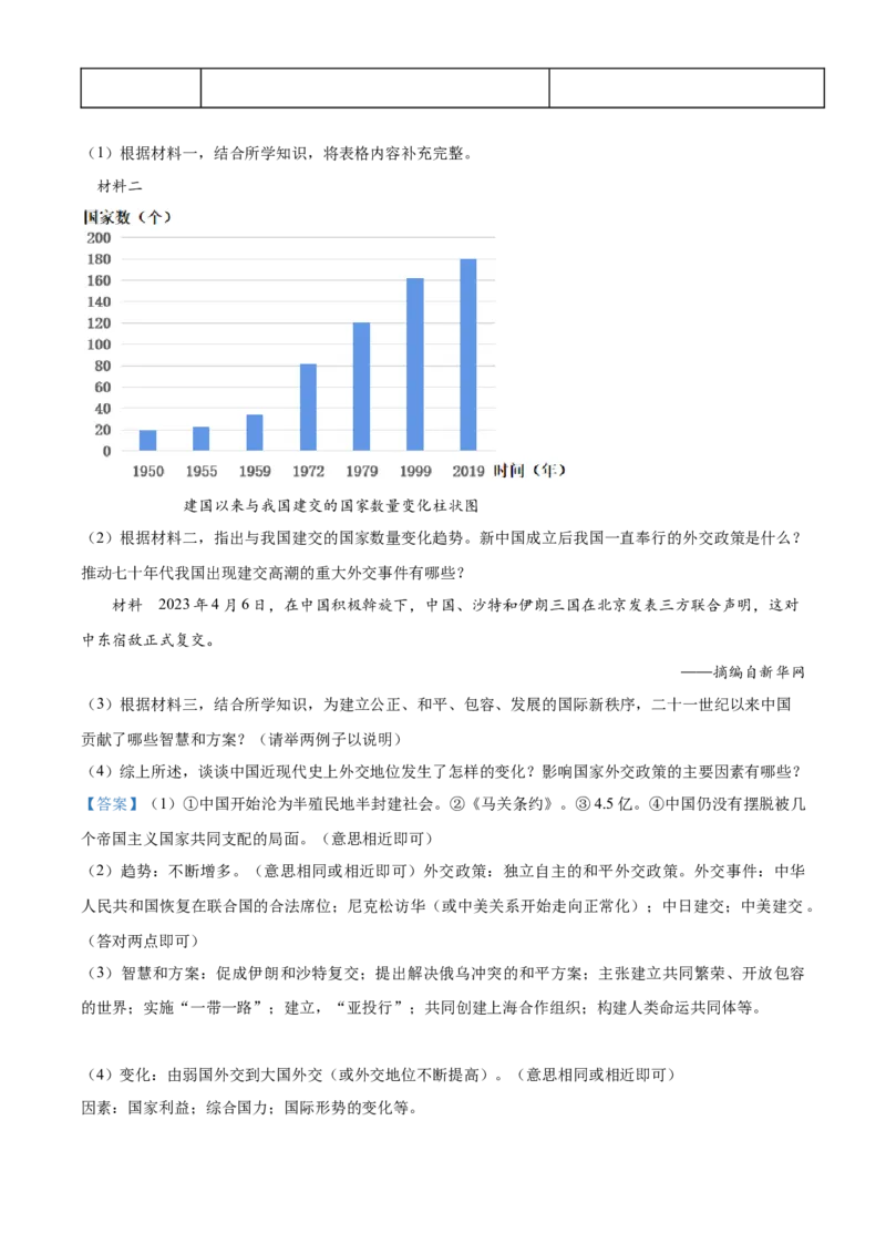 精品解析：2023年湖南省张家界市中考历史真题（解析版）_new_8历史中考复习_2025年中考复习资料_中考真题（近三年）_2023中考历史真题