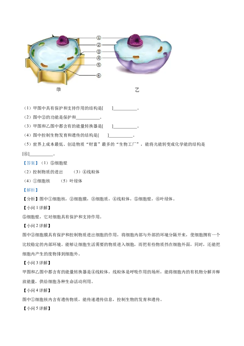 精品解析：2024年黑龙江省齐齐哈尔市中考生物真题（解析版）_new_6生物中考复习_2025中考复习资料_中考真题（近三年）_2024年生物中考真题