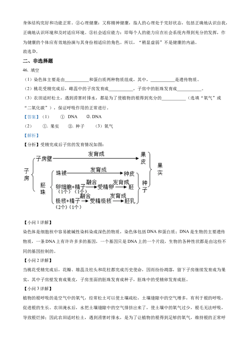 精品解析：2022年黑龙江省大庆市中考生物真题（解析版）_6生物中考复习_2025中考复习资料_中考真题（近三年）_2022年生物中考真题114份_精品解析：2022年黑龙江省大庆市中考生物真题