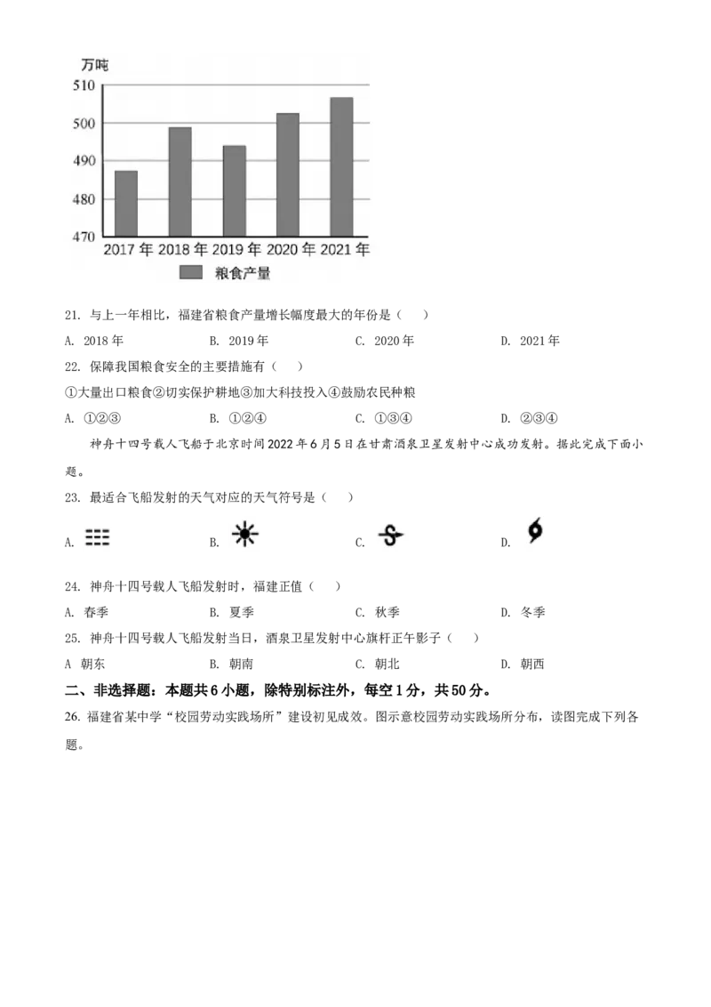 精品解析：2022年福建省中考地理真题（原卷版）_7地理中考复习_2025中考复习资料_中考真题（近三年）_2022年中考地理试卷104份_精品解析：2022年福建省中考地理真题