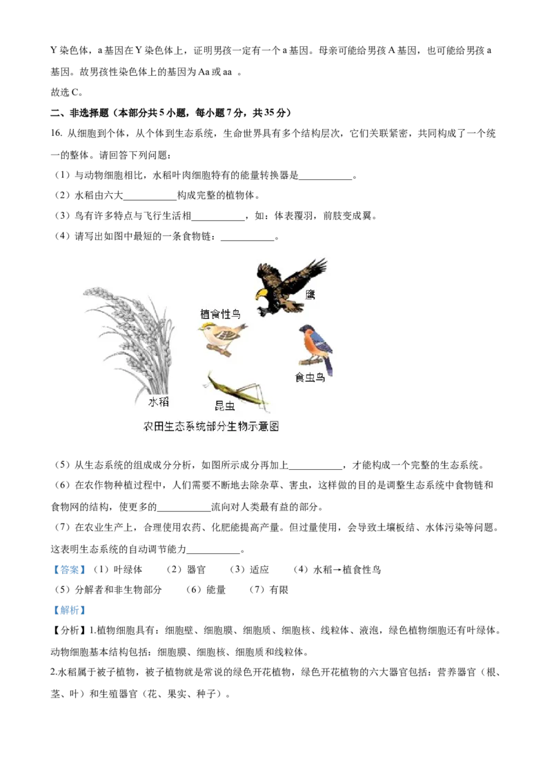 精品解析：2022年湖北省襄阳市中考生物真题（解析版）_6生物中考复习_2025中考复习资料_中考真题（近三年）_2022年生物中考真题114份_精品解析：2022年湖北省襄阳市中考生物真题