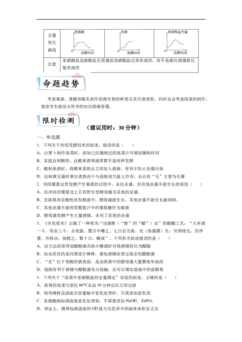 重难点16传统发酵技术以及发酵工程（原卷版）_通用版（老高考）复习资料_2023年复习资料_专项复习_2023年高考生物热点&middot;重点&middot;难点专练（全国通用）
