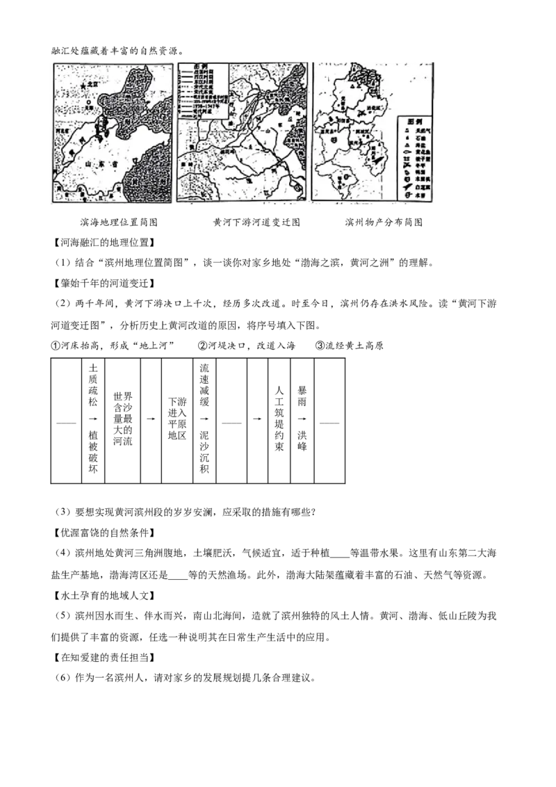 精品解析：2024年山东省滨州市中考地理试题（原卷版）_new_7地理中考复习_2025中考复习资料_中考真题（近三年）_2024中考地理真题
