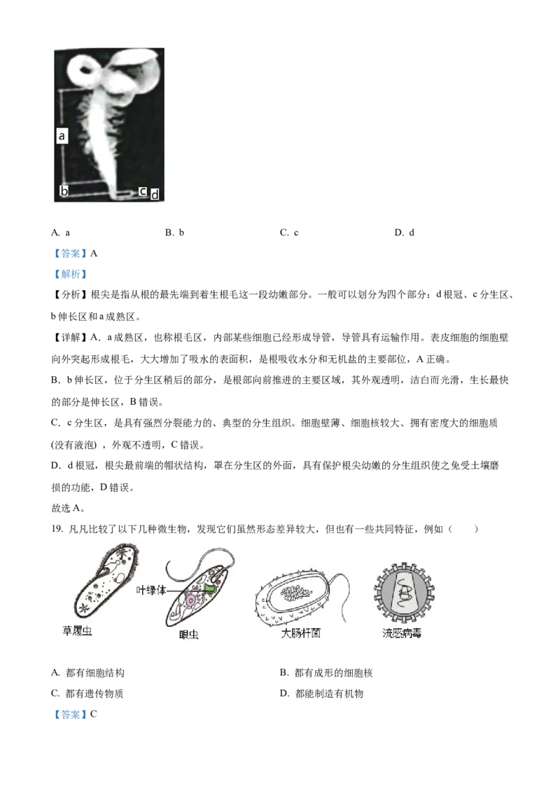精品解析：2023年山西省晋中市中考生物真题（解析版）_new_6生物中考复习_2025中考复习资料_中考真题（近三年）_2023年生物中考真题