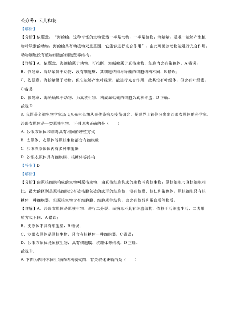 重庆市七校联考2024-2025学年高一上学期第一次月考生物试题Word版含解析_2024年11月试卷_1105重庆市七校联考2024-2025学年高一上学期第一次月考