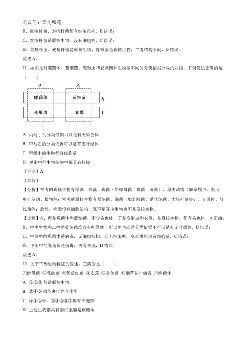 重庆市七校联考2024-2025学年高一上学期第一次月考生物试题Word版含解析_2024年11月试卷_1105重庆市七校联考2024-2025学年高一上学期第一次月考