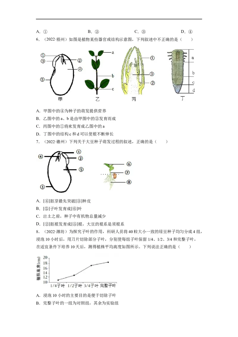 重难点04生物圈中的绿色植物（二）-2023年中考生物热点&middot;重点&middot;难点专练（全国通用）（原卷版）_6生物中考复习_2023年中考复习资料_专项复习