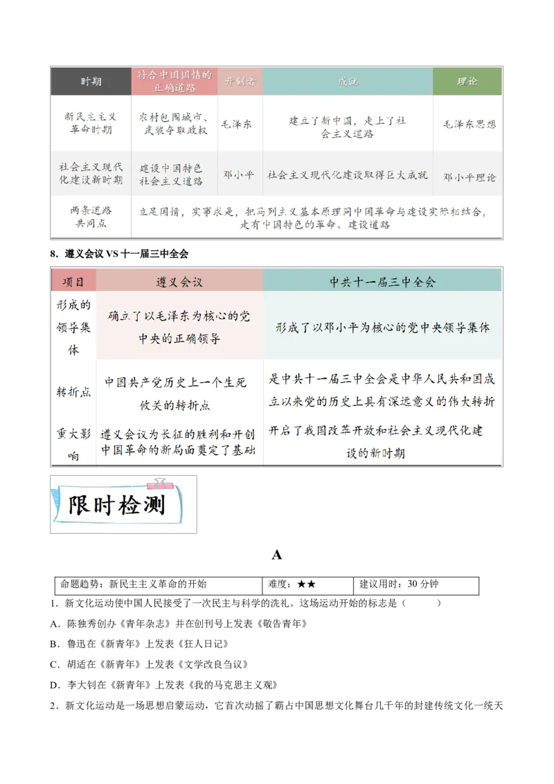 重难点07新民主主义革命的开始、从国共合作到国共对立（原卷版）_8历史中考复习_2023年中考复习资料_专项复习_冲刺中考2023年历史时事热点抢分集训+重难点抢分攻略