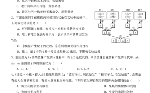 高一3月月考生物卷(1)_2025年03月试卷_0328四川省南充市嘉陵一中2024-2025学年高一下学期3月月考试题_四川省南充市嘉陵一中2024-2025学年高一下学期3月月考试题生物Word版含答案