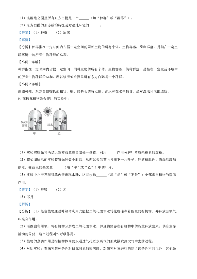 精品解析：2022年浙江省宁波市中考生物真题（解析版）_6生物中考复习_2025中考复习资料_中考真题（近三年）_2022年生物中考真题114份_精品解析：2022年浙江省宁波市中考生物真题
