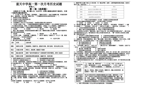 高一历史月考_2025年10月高一试卷_251010江西省上饶市余干县私立蓝天中学2025-2026学年高一上学期第一次月考