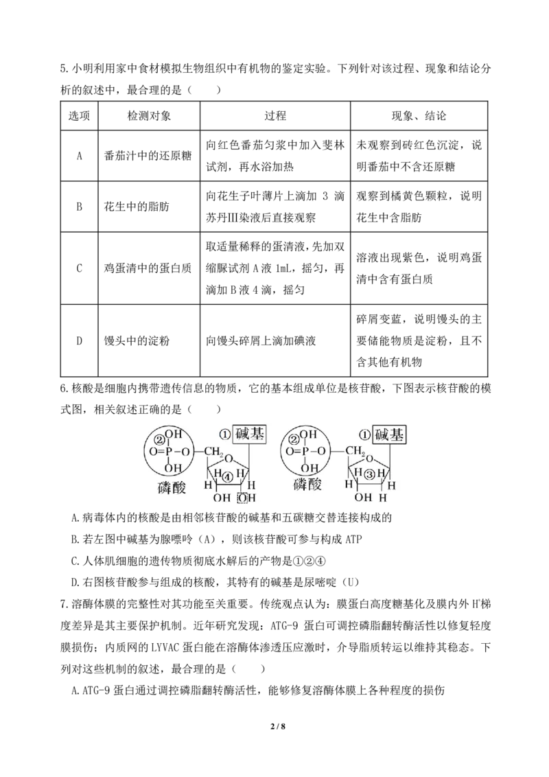 高一下月考生物试卷_2026年03月高一试卷_260329湖北省荆州市荆州中学2025-2026学年高一下学期3月月考（全科）_湖北省荆州市荆州中学2025-2026学年高一下学期3月月考生物试卷