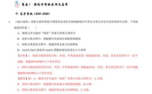题型3物质进出细胞的方式（题型归纳）（解析版）_新高考复习资料_2023年新高考复习资料_二轮复习_技巧点拨备战2023年高考生物二轮题型复习讲解286731240