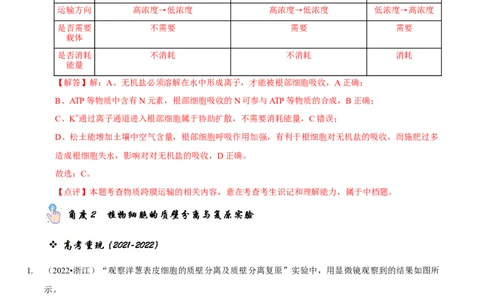 题型3物质进出细胞的方式（题型归纳）（解析版）_新高考复习资料_2023年新高考复习资料_二轮复习_技巧点拨备战2023年高考生物二轮题型复习讲解286731240