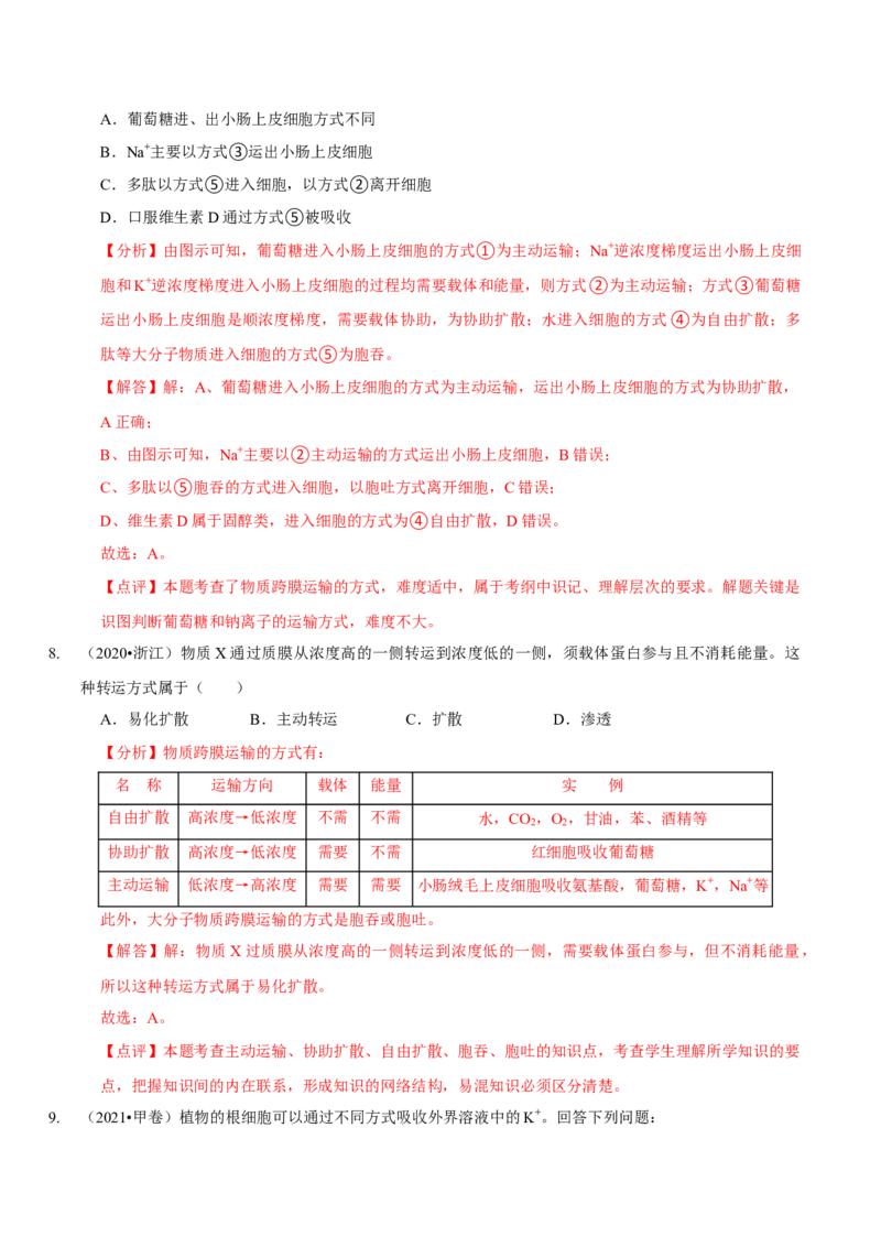 题型3物质进出细胞的方式（题型归纳）（解析版）_新高考复习资料_2023年新高考复习资料_二轮复习_技巧点拨备战2023年高考生物二轮题型复习讲解286731240