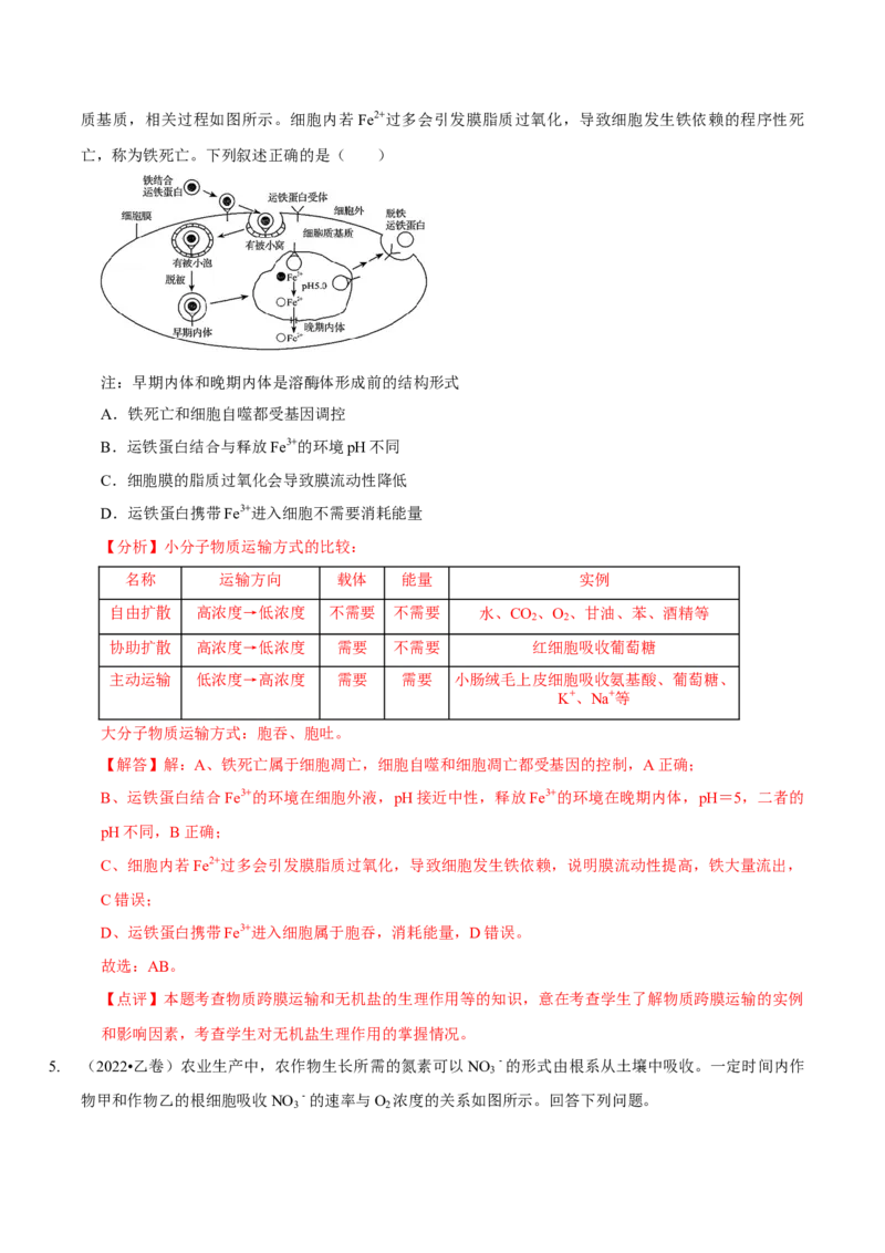 题型3物质进出细胞的方式（题型归纳）（解析版）_新高考复习资料_2023年新高考复习资料_二轮复习_技巧点拨备战2023年高考生物二轮题型复习讲解286731240