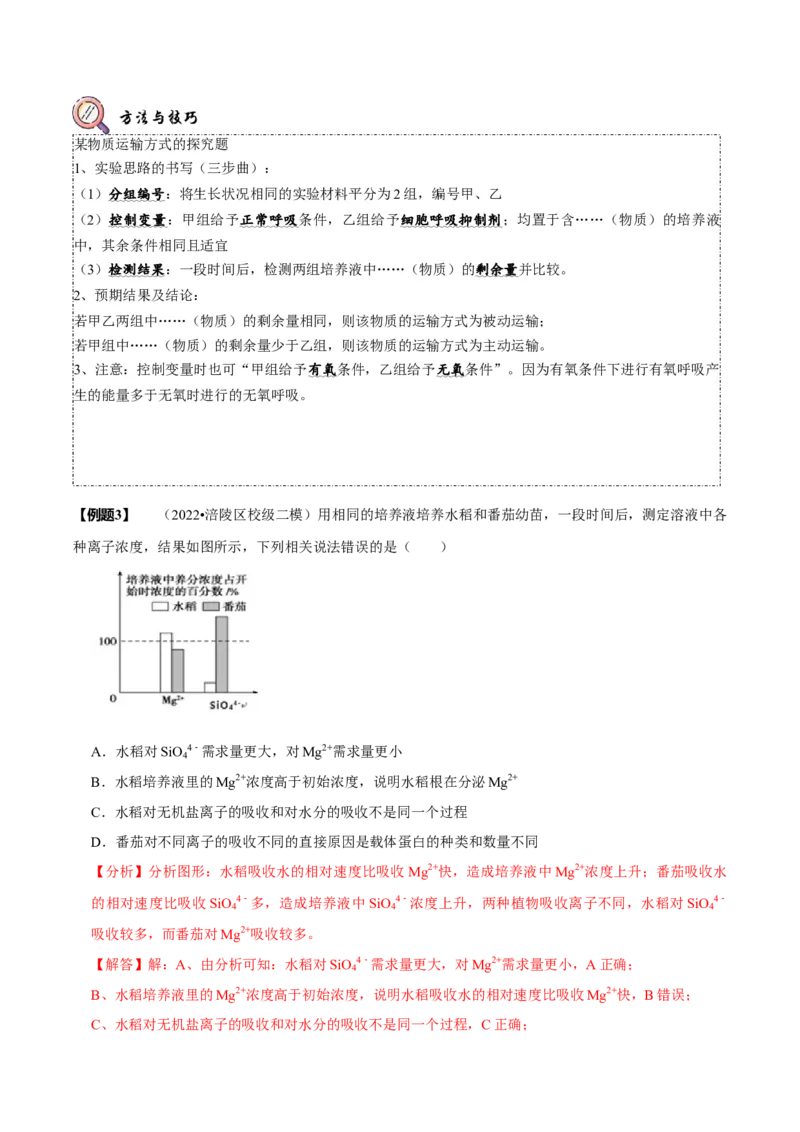 题型3物质进出细胞的方式（题型归纳）（解析版）_新高考复习资料_2023年新高考复习资料_二轮复习_技巧点拨备战2023年高考生物二轮题型复习讲解286731240