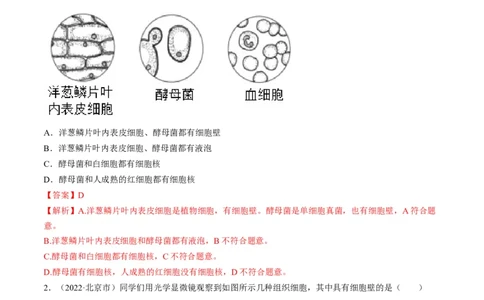 重难点02生物体的结构层次-2023年中考生物热点&middot;重点&middot;难点专练（全国通用）（解析版）_6生物中考复习_2023年中考复习资料_专项复习